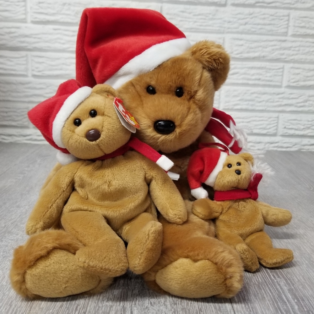 Ty Holiday Teddy Bears with Red Santa Hats
